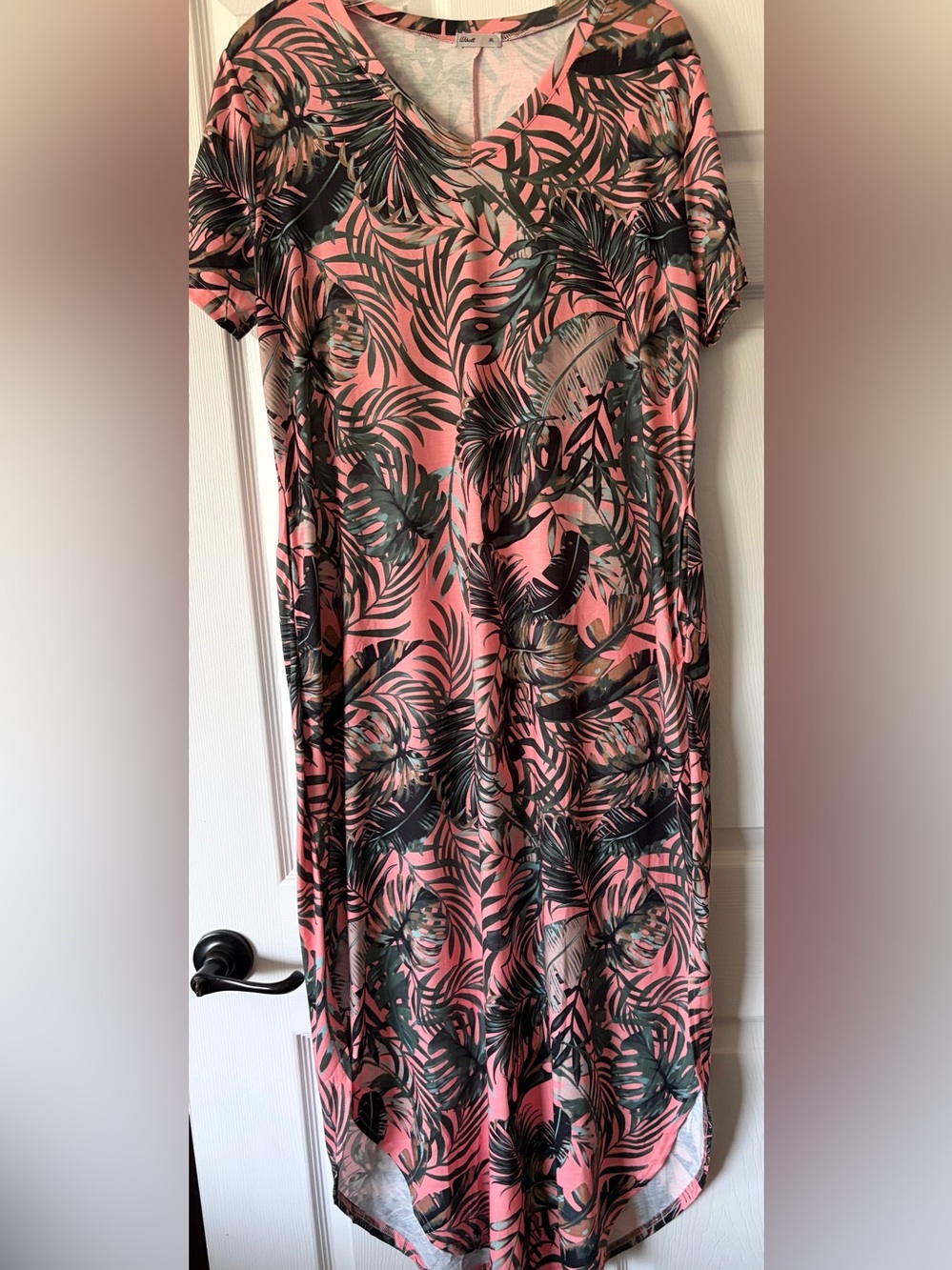 New Tropical Leaf V-Neck Maxi Vacation Dress in Pink & Green!